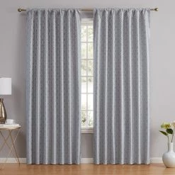 HLC.ME Blackout Curtains Franklin Moroccan Trellis 100% Complete Blackout Back Tab Curtains - Silver/Light Grey - Set Of 2
