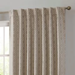 HLC.ME Franklin Moroccan Trellis 100% Complete Blackout Back Tab Curtains - Taupe - Set Of 2 Blackout Curtains