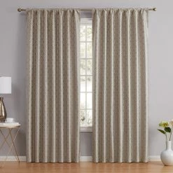 HLC.ME Franklin Moroccan Trellis 100% Complete Blackout Back Tab Curtains - Taupe - Set Of 2 Blackout Curtains