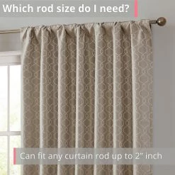 HLC.ME Franklin Moroccan Trellis 100% Complete Blackout Back Tab Curtains - Taupe - Set Of 2 Blackout Curtains