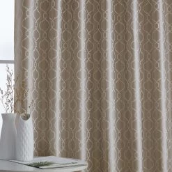 HLC.ME Franklin Moroccan Trellis 100% Complete Blackout Back Tab Curtains - Taupe - Set Of 2 Blackout Curtains