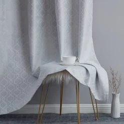 HLC.ME Franklin Moroccan Trellis 100% Complete Blackout Back Tab Curtains - White - Set Of 2