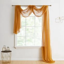 HLC.ME Lucento Sheer Window Scarf - Gold Sheer Curtains