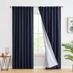 HLC.ME Blackout Curtains Hamilton 100% Blackout Curtain Panels - Navy Blue - Set Of 2