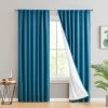 HLC.ME Hamilton 100% Blackout Curtain Panels - Teal Blue - Set Of 2