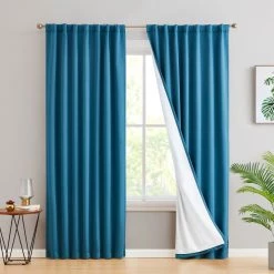 HLC.ME Hamilton 100% Blackout Curtain Panels - Teal Blue - Set Of 2