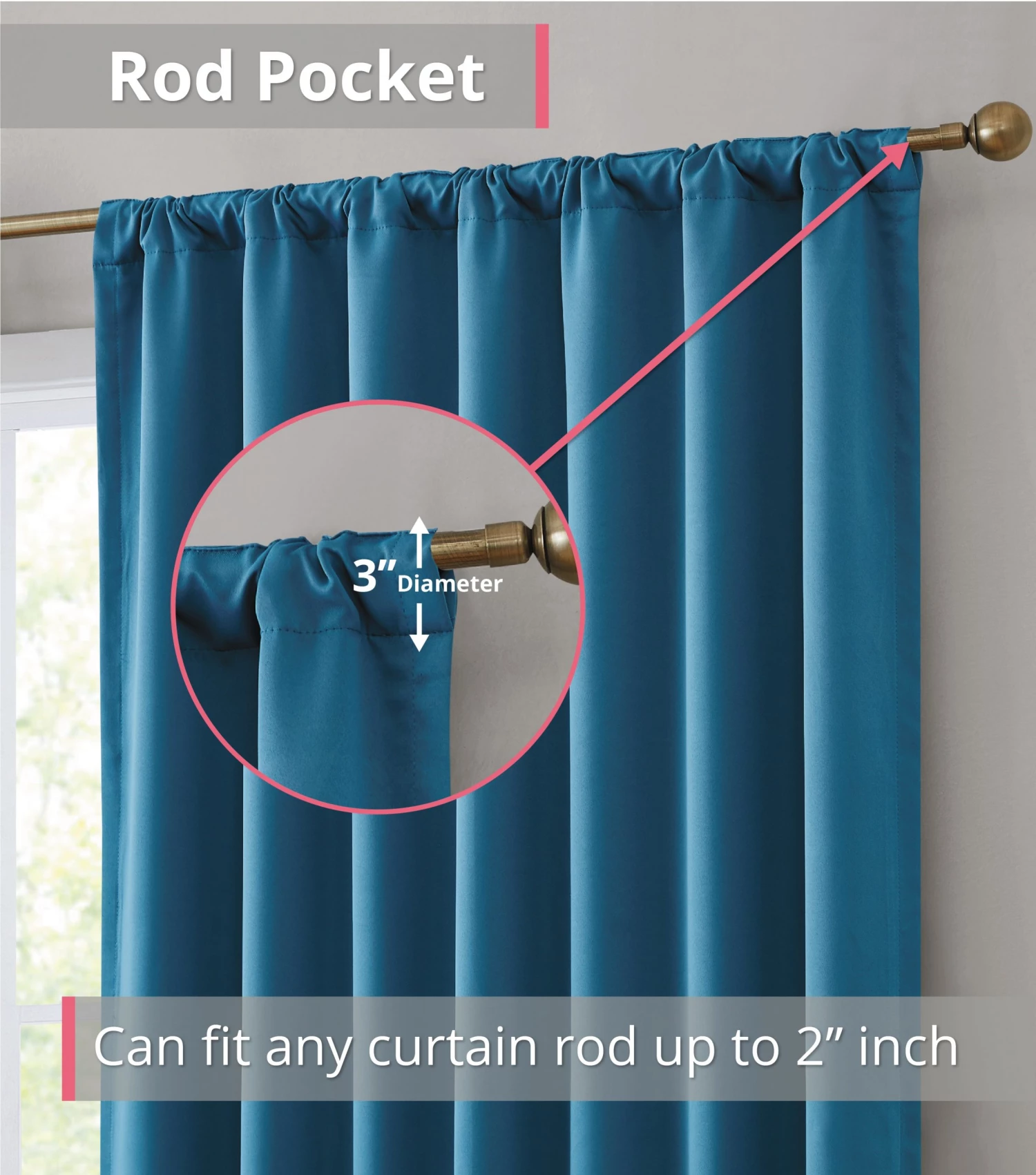 HLC.ME Hamilton 100% Blackout Curtain Panels - Teal Blue - Set Of 2