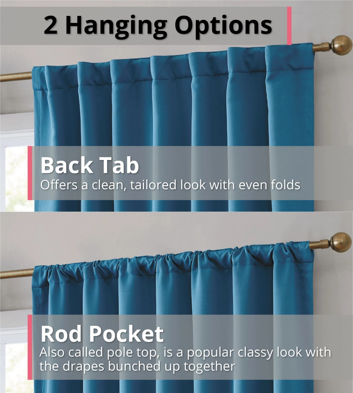 HLC.ME Hamilton 100% Blackout Curtain Panels - Teal Blue - Set Of 2