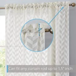 HLC.ME Herringbone Lace Sheer Rod Pocket Curtain Panels - Beige - Set Of 2