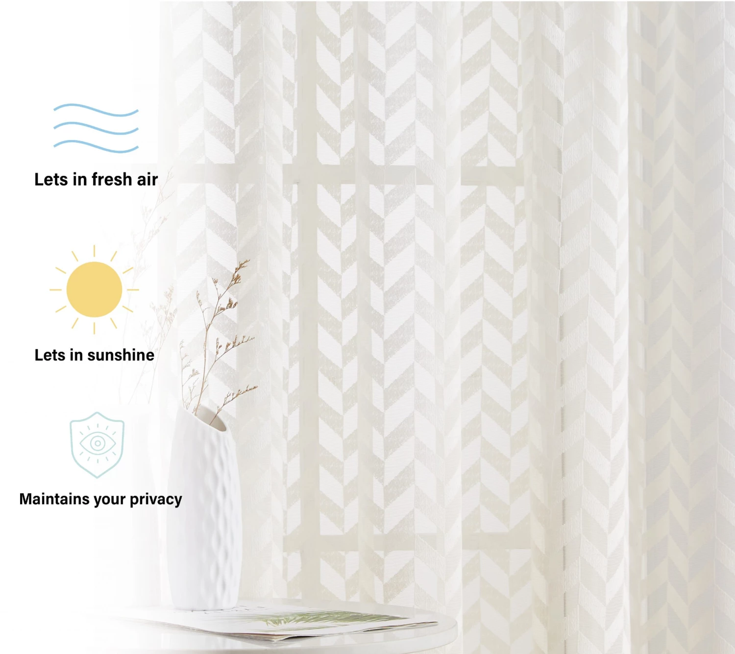 HLC.ME Sheer Curtains Herringbone Lace Sheer Scarf - Beige 4 HLC.ME Sheer Curtains Herringbone Lace Sheer Scarf - Beige