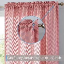 HLC.ME Herringbone Lace Sheer Rod Pocket Curtain Panels - Blush Pink - Set Of 2 Sheer Curtains
