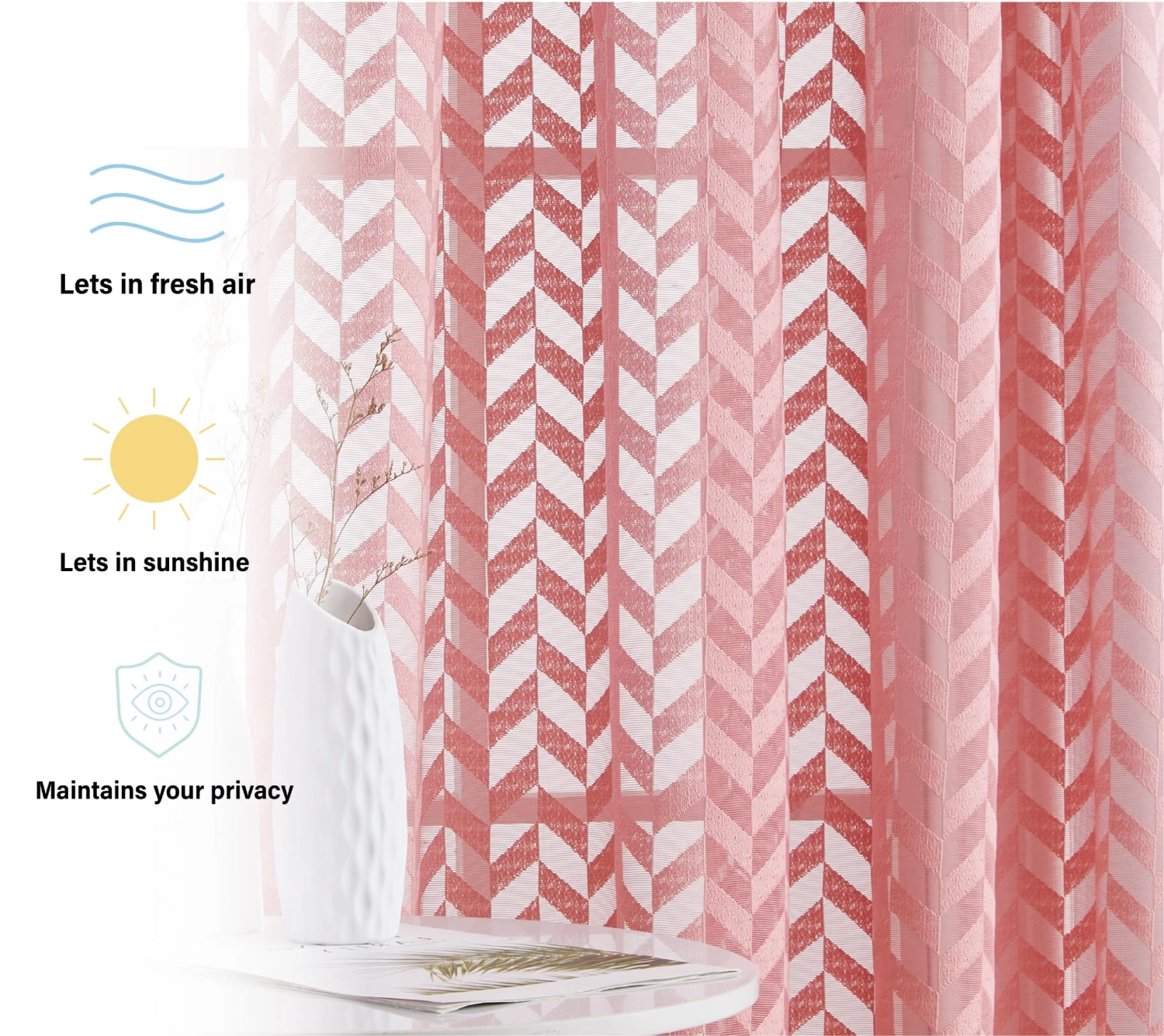 HLC.ME Faux Linen Curtains Herringbone Lace Sheer Rod Pocket Cafe Tiers - Blush Pink - Set Of 2 6 HLC.ME Faux Linen Curtains Herringbone Lace Sheer Rod Pocket Cafe Tiers - Blush Pink - Set Of 2
