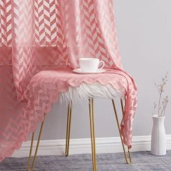 HLC.ME Herringbone Lace Sheer Rod Pocket Curtain Panels - Blush Pink - Set Of 2 Sheer Curtains