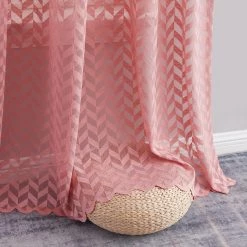 HLC.ME Herringbone Lace Sheer Rod Pocket Curtain Panels - Blush Pink - Set Of 2 Sheer Curtains