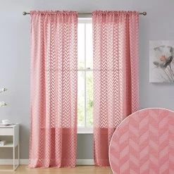 HLC.ME Herringbone Lace Sheer Rod Pocket Curtain Panels - Blush Pink - Set Of 2 Sheer Curtains