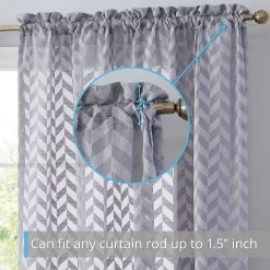 HLC.ME Herringbone Lace Sheer Rod Pocket Curtain Panels - Silver Grey - Set Of 2