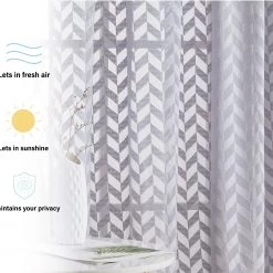HLC.ME Faux Linen Curtains Herringbone Lace Sheer Rod Pocket Curtain Swags - Silver Grey - Set Of 2 9 HLC.ME Faux Linen Curtains Herringbone Lace Sheer Rod Pocket Curtain Swags - Silver Grey - Set Of 2