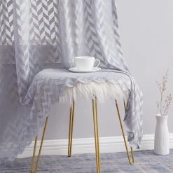 HLC.ME Herringbone Lace Sheer Rod Pocket Curtain Panels - Silver Grey - Set Of 2