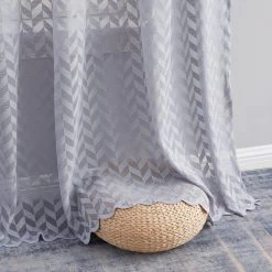 HLC.ME Herringbone Lace Sheer Rod Pocket Curtain Panels - Silver Grey - Set Of 2