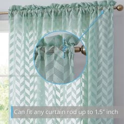HLC.ME Sheer Curtains Herringbone Lace Sheer Rod Pocket Curtain Panels - Seafoam Green - Set Of 2