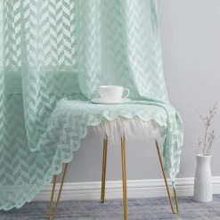 HLC.ME Sheer Curtains Herringbone Lace Sheer Rod Pocket Curtain Panels - Seafoam Green - Set Of 2