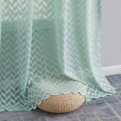 HLC.ME Sheer Curtains Herringbone Lace Sheer Rod Pocket Curtain Panels - Seafoam Green - Set Of 2