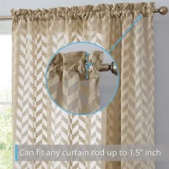 HLC.ME Herringbone Lace Sheer Rod Pocket Curtain Panels - Taupe - Set Of 2 Sheer Curtains