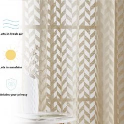 HLC.ME Herringbone Lace Sheer Rod Pocket Curtain Swags - Taupe - Set Of 2