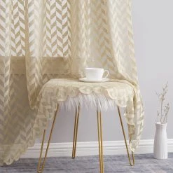 HLC.ME Herringbone Lace Sheer Rod Pocket Curtain Panels - Taupe - Set Of 2 Sheer Curtains