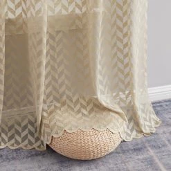 HLC.ME Herringbone Lace Sheer Rod Pocket Curtain Panels - Taupe - Set Of 2 Sheer Curtains