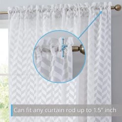 HLC.ME Herringbone Lace Sheer Rod Pocket Curtain Panels - White - Set Of 2 Sheer Curtains