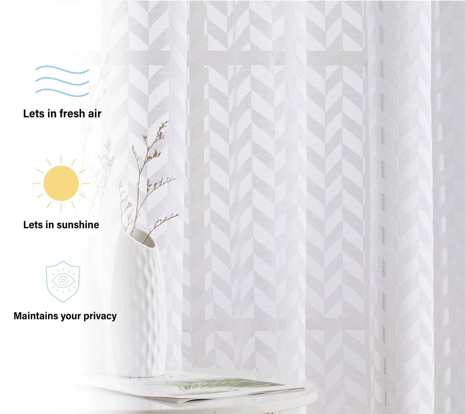 HLC.ME Sheer Curtains Herringbone Lace Sheer Scarf - White 4 HLC.ME Sheer Curtains Herringbone Lace Sheer Scarf - White