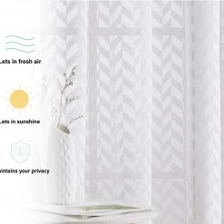 HLC.ME Herringbone Lace Sheer Rod Pocket Curtain Panels - White - Set Of 2 Sheer Curtains