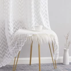 HLC.ME Herringbone Lace Sheer Rod Pocket Curtain Panels - White - Set Of 2 Sheer Curtains