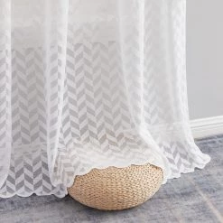 HLC.ME Herringbone Lace Sheer Rod Pocket Curtain Panels - White - Set Of 2 Sheer Curtains