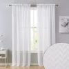 HLC.ME Herringbone Lace Sheer Rod Pocket Curtain Panels - White - Set Of 2 Sheer Curtains