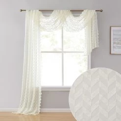 HLC.ME Sheer Curtains Herringbone Lace Sheer Scarf - Beige