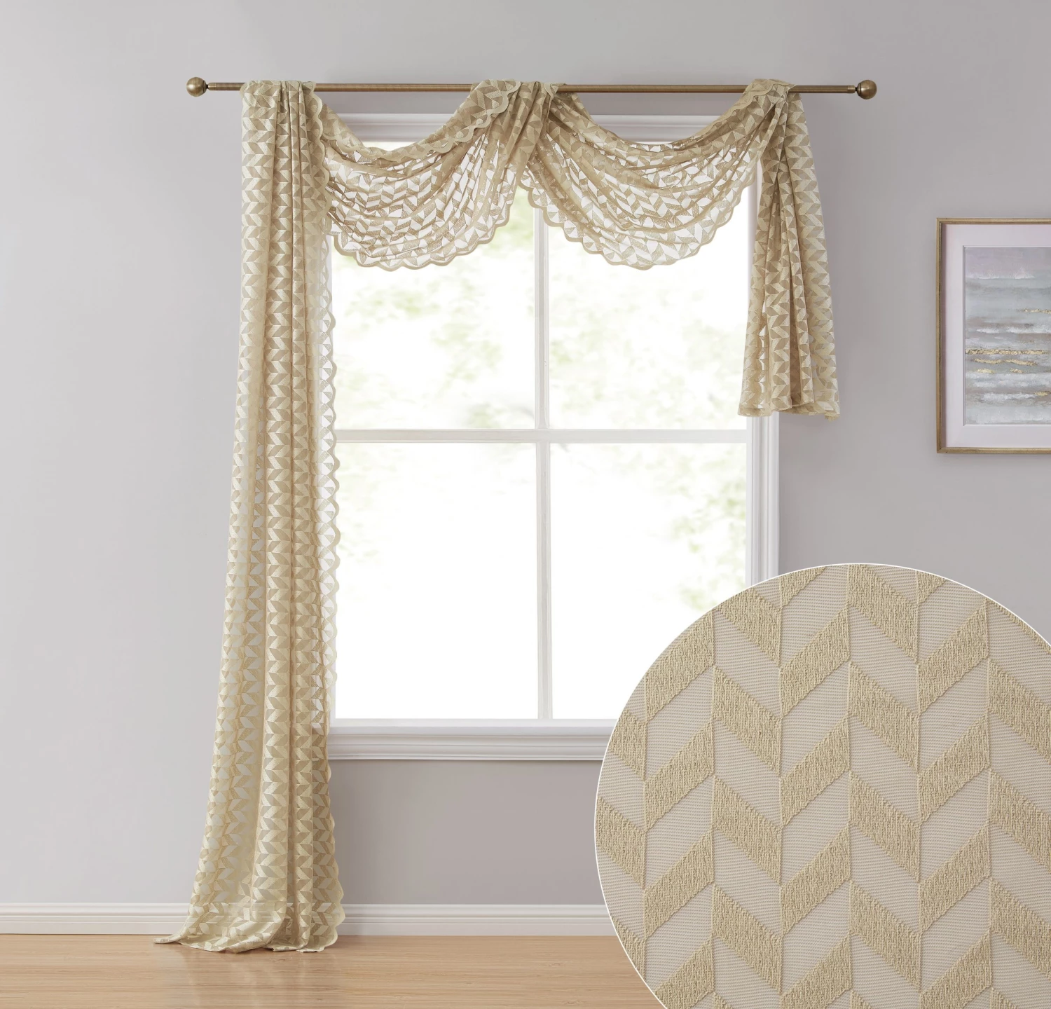 HLC.ME Herringbone Lace Sheer Scarf - Taupe Sheer Curtains 3 HLC.ME Herringbone Lace Sheer Scarf - Taupe Sheer Curtains
