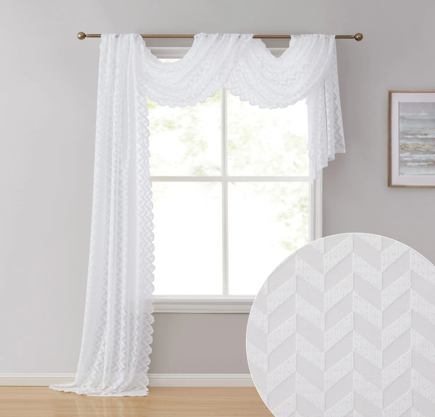 HLC.ME Sheer Curtains Herringbone Lace Sheer Scarf - White 3 HLC.ME Sheer Curtains Herringbone Lace Sheer Scarf - White