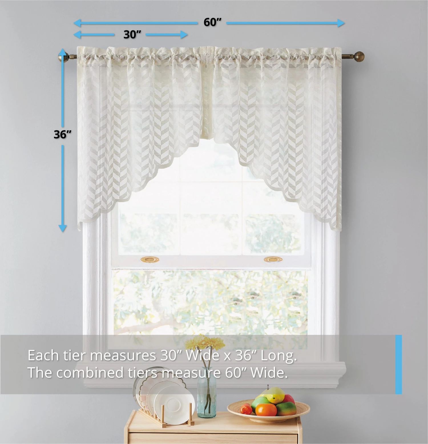 HLC.ME Faux Linen Curtains Herringbone Lace Sheer Rod Pocket Curtain Swags - Beige - Set Of 2 4 HLC.ME Faux Linen Curtains Herringbone Lace Sheer Rod Pocket Curtain Swags - Beige - Set Of 2