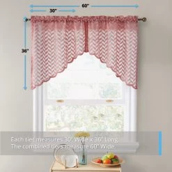 HLC.ME Herringbone Lace Sheer Rod Pocket Curtain Swags - Blush Pink - Set Of 2 Faux Linen Curtains