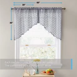 HLC.ME Faux Linen Curtains Herringbone Lace Sheer Rod Pocket Curtain Swags - Silver Grey - Set Of 2