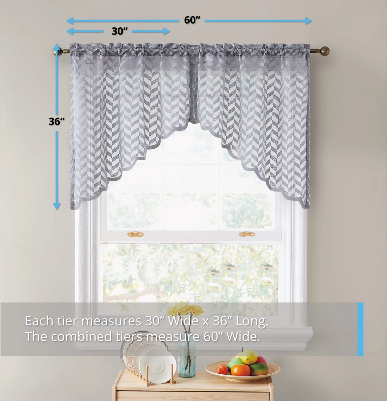 HLC.ME Faux Linen Curtains Herringbone Lace Sheer Rod Pocket Curtain Swags - Silver Grey - Set Of 2 4 HLC.ME Faux Linen Curtains Herringbone Lace Sheer Rod Pocket Curtain Swags - Silver Grey - Set Of 2