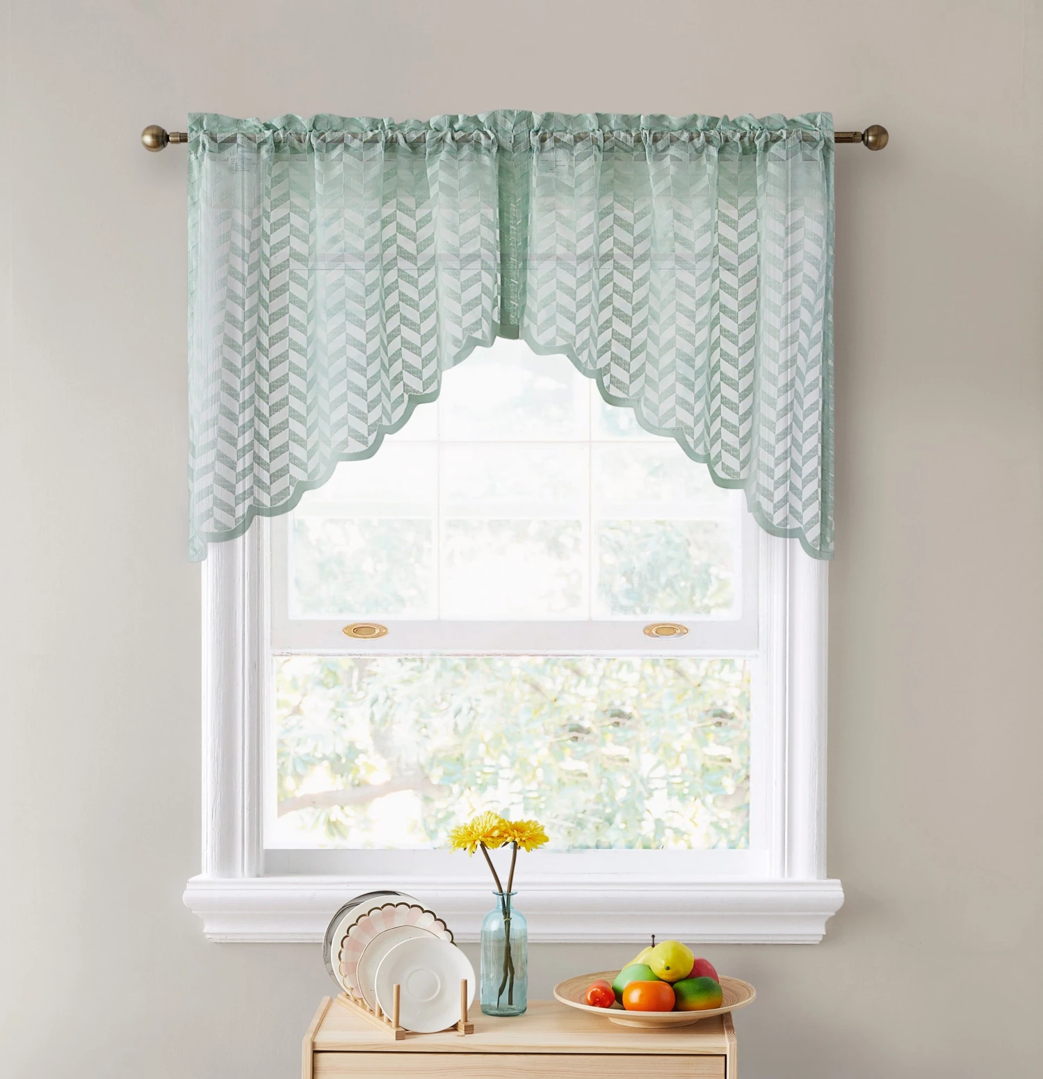 HLC.ME Herringbone Lace Sheer Rod Pocket Curtain Swags - Seafoam Green - Set Of 2 Faux Linen Curtains 3 HLC.ME Herringbone Lace Sheer Rod Pocket Curtain Swags - Seafoam Green - Set Of 2 Faux Linen Curtains