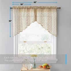 HLC.ME Herringbone Lace Sheer Rod Pocket Curtain Swags - Taupe - Set Of 2