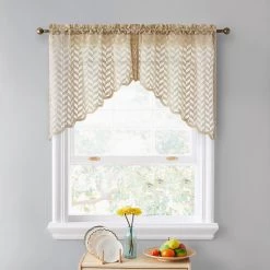 HLC.ME Herringbone Lace Sheer Rod Pocket Curtain Swags - Taupe - Set Of 2