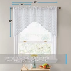 HLC.ME Faux Linen Curtains Herringbone Lace Sheer Rod Pocket Curtain Swags - White - Set Of 2