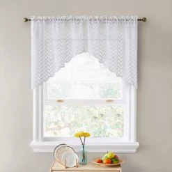 HLC.ME Faux Linen Curtains Herringbone Lace Sheer Rod Pocket Curtain Swags - White - Set Of 2