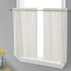HLC.ME Herringbone Lace Sheer Rod Pocket Cafe Tiers - Beige - Set Of 2