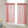 HLC.ME Faux Linen Curtains Herringbone Lace Sheer Rod Pocket Cafe Tiers - Blush Pink - Set Of 2